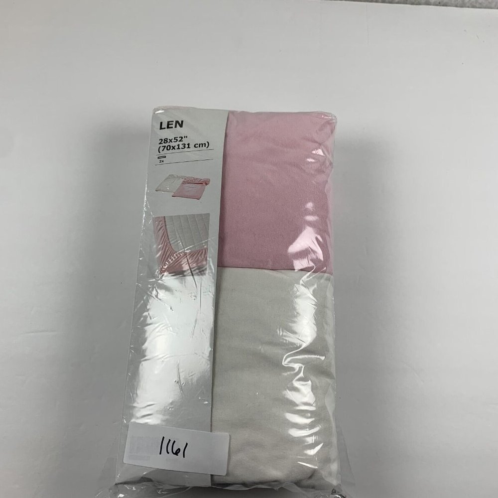 2 Pack Ikea Len Crib‎ Fitted Sheet 28x52" (70x131 cm) White Pink Cotton 6239